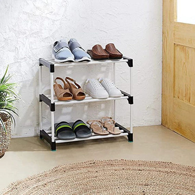 BAE Storage Saving Rack Organizer 3 Layer rack Metal Metal Shoe Stand(BLACK, 3 Shelves, DIY(Do-It-Yourself))