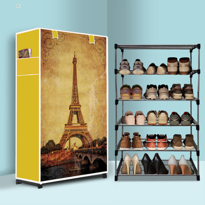 TheNextStore 5 Tier Foldable Shoe Rack – Space Saver, Universal for Entry, Bedroom & Balcony Metal Shoe Stand(Eiffel Tower Modern Printed(A5), 5 Shelves, DIY(Do-It-Yourself))
