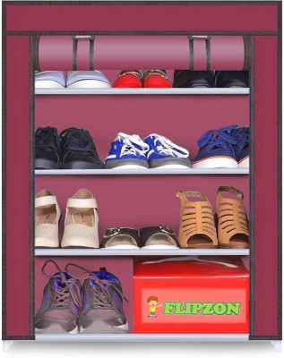 FLIPZON 4-Tiers Shoe Rack/Multipurpose Storage Rack with Dustproof Cover Metal Collapsible Shoe Stand(Maroon, 4 Shelves, DIY(Do-It-Yourself))