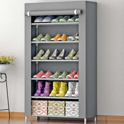 SHIFAN Plastic Collapsible Shoe Stand(GRAY, 6 Shelves, DIY(Do-It-Yourself))