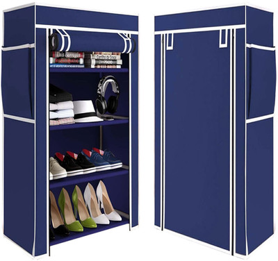 girja Multipurpose Layer shoe rack/book shelf/Wardrobe Heavy Material PVC Plastic Shoe Stand(Blue, 4 Shelves, DIY(Do-It-Yourself))