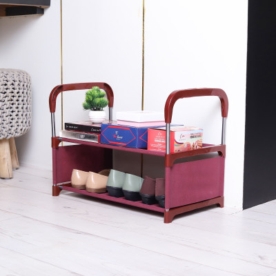 VIKNORT 2-Shelves Maroon Shoes Rack/Books Rack/Multipurpose Storage Rack Metal, Plastic Collapsible Shoe Stand(Maroon, 2 Shelves, DIY(Do-It-Yourself))