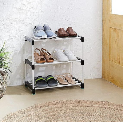 YATIN Plastic Shoe Stand(Black White, 3 Shelves, DIY(Do-It-Yourself))
