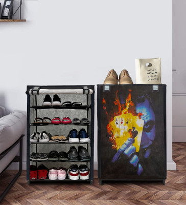 GlowSilk 5-Tier Joker Print Shoe Rack – Playful, Space-Saving Storage for Footwear Metal Collapsible Shoe Stand(Stale Grey, 5 Shelves, DIY(Do-It-Yourself))