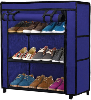 SANAMSTORE Metal Collapsible Shoe Stand(BLUE, 3 Shelves, DIY(Do-It-Yourself))