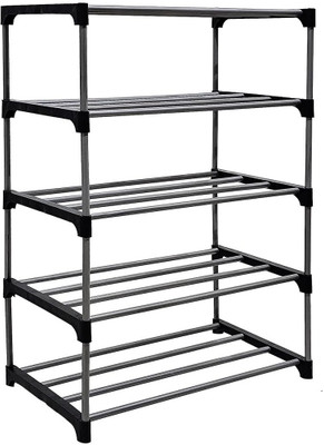 EXPOSURE COLLAPSIBLE OPEN METAL PIPES SHELF SHOE SHOE RACK 5 LAYER Metal Collapsible Shoe Stand(Silver, 5 Shelves, DIY(Do-It-Yourself))