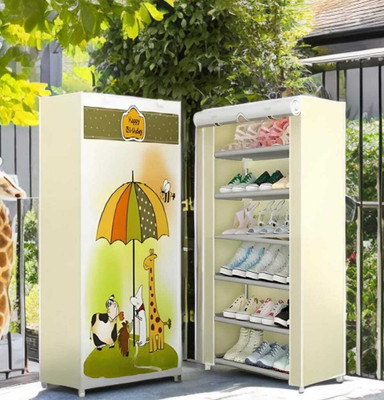 Pipasa CHOUXPRO Foldable 6-Layer Shoe Rack with Cover | Dustproof & Portable Plastic, Metal Collapsible Shoe Stand(YELLOW, 6 Shelves, DIY(Do-It-Yourself))