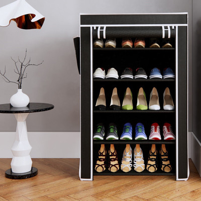 Flipkart Perfect Homes plastic pipes & 5 shelf covered Plastic Collapsible Shoe Stand(Black, 5 Shelves, DIY(Do-It-Yourself))