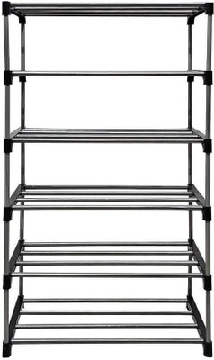 RKE Metal Rack 5 Layers Metal, Plastic Collapsible Shoe Stand(black_aND_GRAy, 6 Shelves, DIY(Do-It-Yourself))