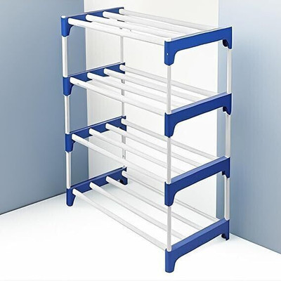 KalashTraders Plastic Collapsible Shoe Stand(WHITE & BLUE, 4 Shelves, DIY(Do-It-Yourself))