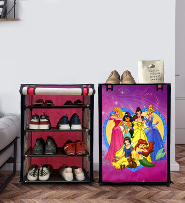 GlowSilk Princess 4-Tier Shoe Rack – Playful, Space-Saving Storage for Footwear Metal Collapsible Shoe Stand(Pinkk, 4 Shelves, DIY(Do-It-Yourself))