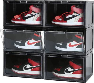 Krisham ®Shoe Storage Box,Plastic Foldable Sneaker Containers Bins Holders (Black) Plastic Shoe Rack