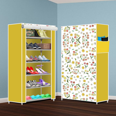 Kaya Trek PP/PVC Multipurpose Shoe Rack – 6 Layer Portable Shelf for Home/Office/Kid Room Plastic Collapsible Shoe Stand(Purple Print, 6 Shelves, DIY(Do-It-Yourself))