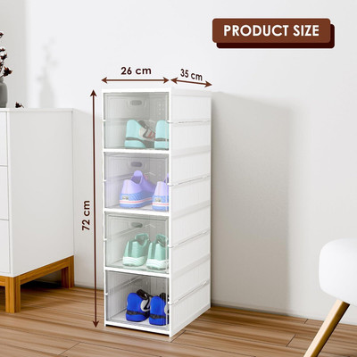 Kovea 4 Compartments plastic Transparent Cupboard Organizer for Clothes/Shoes(White)
