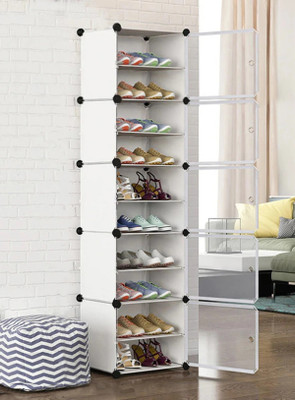 Sasimo 5-Door 10 - Shelf Plastic Metal Collapsible Shoe Stand(White, 5 Shelves, DIY(Do-It-Yourself))