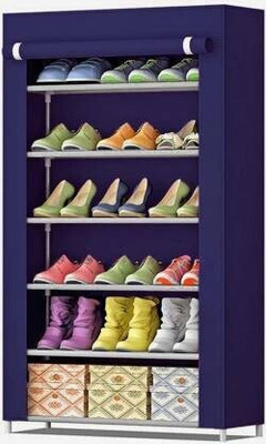Rudra 6 Layer Multi Utility Collapsible Shoe Rack With Cover Metal Collapsible Shoe Stand(Blue, 6 Shelves, DIY(Do-It-Yourself))