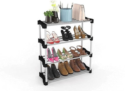 Chalia 4 LAYER OPEN SHOE RACK WITH BLACK AND WHITE COLOR Plastic Shoe Rack(WHITE, BLACK, 4 Shelves, DIY(Do-It-Yourself))