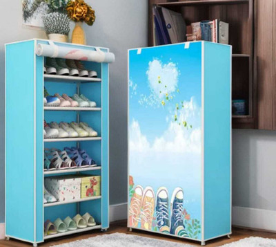 Hexzone Foldable 6-Layer Shoe Rack with Cover | Dustproof & Portable Plastic Shoe Stand(SKY BLUE, 6 Shelves, DIY(Do-It-Yourself))