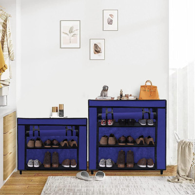 RAXON WORLD Metal Collapsible Shoe Stand(BLUE, 3 Shelves, DIY(Do-It-Yourself))