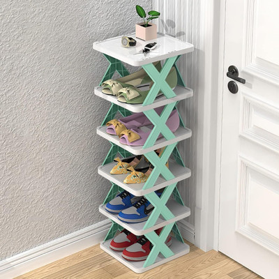 OPERNIX 6 Layer Shoe Rack X Design Lightweight Foldable Shoe Cabinet Storage For Home Plastic Shoe Stand(WHITE, 6 Shelves, Pre-assembled)