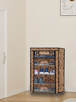 GlowSilk 5 Layer Organized Metal Shoe Rack Flowerprint Organizer Protect Shoes Metal Collapsible Shoe Stand(FlowerPrint, 5 Shelves, DIY(Do-It-Yourself))