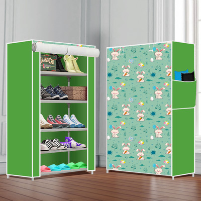 Outpack Foldable Plastic Shoe Rack Compact/Lightweight/Sturdy for Indoor Storage 5 Shelf Plastic Collapsible Shoe Stand(Print New Grey, 5 Shelves, DIY(Do-It-Yourself))