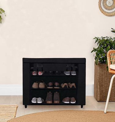 Rmerchants 3 layer Shoe rack black color Metal Collapsible Shoe Stand(Black, 3 Shelves, DIY(Do-It-Yourself))