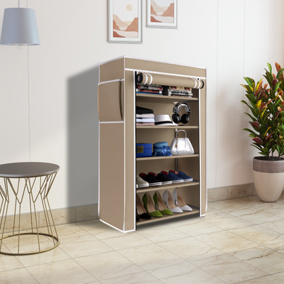 Flipkart Perfect Homes 5 Layers With Cover Plastic Collapsible Shoe Stand(Beige, 5 Shelves, DIY(Do-It-Yourself))