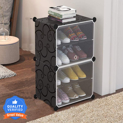 Sasimo 4-Shelf-2-Door Plastic Cubort Shoe Rack Plastic Collapsible Shoe Stand(Black, 4 Shelves, DIY(Do-It-Yourself))