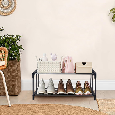 GlowSilk 2L_bookshelf_plastic Metal Collapsible Shoe Stand(white, 2 Shelves, DIY(Do-It-Yourself))