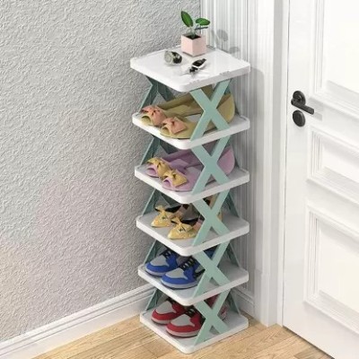 KRISHNA 6 Layer Shoe Rack X Design Shoe Cabinet For Home Plastic Collapsible Shoe Stand Plastic Shoe Rack(Multicolor, 6 Shelves, Pre-assembled)