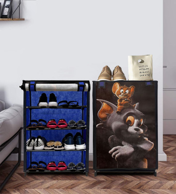 GlowSilk Tom & Jerry 4-Tier Shoe Rack – Playful, Space-Saving Storage for Footwear Metal Collapsible Shoe Stand(Blue, 4 Shelves, DIY(Do-It-Yourself))
