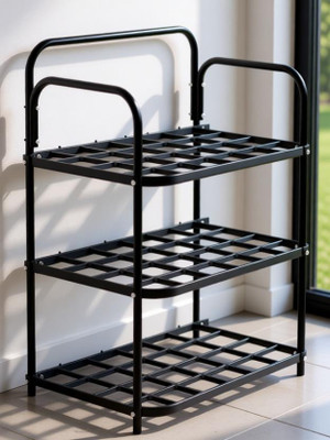 Drashti villa New Shoe Rack Plastic Collapsible Shoe Stand(Black, 3 Shelves, DIY(Do-It-Yourself))