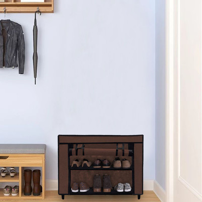 URBAN CHOICE Metal Collapsible Shoe Stand(BROWN, 2 Shelves, DIY(Do-It-Yourself))