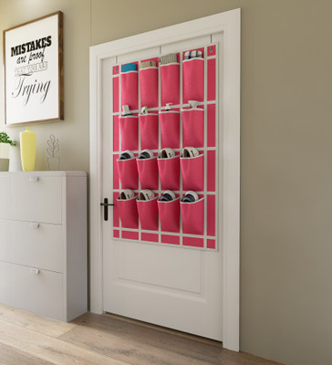 Flipkart Perfect Homes Studio Over Door Hanging in 16 Pockets Plastic Collapsible Shoe Stand(Pink, 4 Shelves, Pre-assembled)