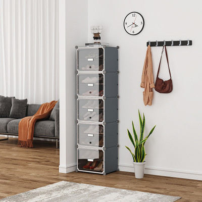 ZIVETY 10-Shelf-5-Door Shoe Rack With Door, Shoe Rack Plastic, Shoe Rack For Home Metal, Plastic Shoe Rack(GREY_HQ1_10, 10 Shelves, DIY(Do-It-Yourself))