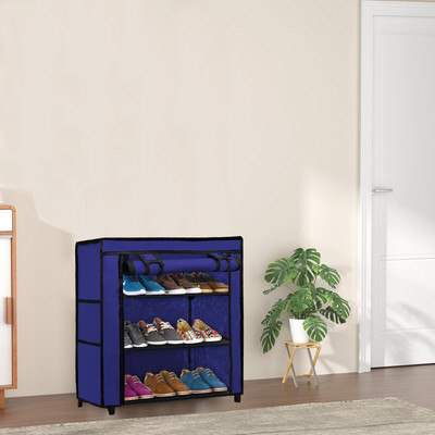 GlowSilk Metal Collapsible Shoe Stand(BLUE, 3 Shelves, DIY(Do-It-Yourself))