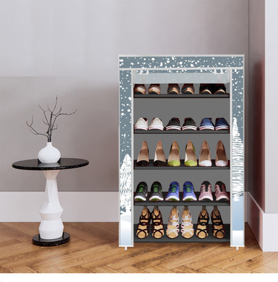 AQUA POLIMERS 5 Shelf Foldable Collapsible ShoeRack Plastic Collapsible Shoe Stand(13_Grey Felling Snow, 5 Shelves, DIY(Do-It-Yourself))