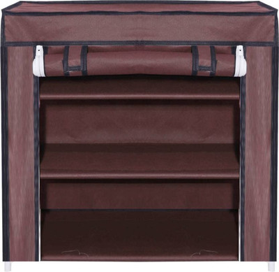 ShelfKing Multipurpose 3 Shelves Rack With Zip Door Cover & Side Pockets For Space Saving Metal Shoe Stand(Brown, 3 Shelves, DIY(Do-It-Yourself))
