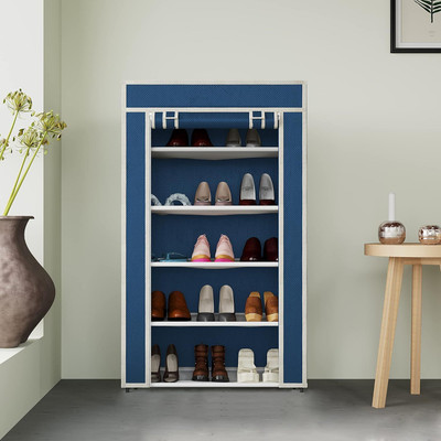 Flipkart SmartBuy Shoe Rack with Dustproof Zip Cover, Made By Non Woven Fabric and Plastic Plastic Shoe Stand(Blue, 5 Shelves, DIY(Do-It-Yourself))