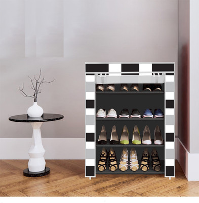 KOnlineShop 4 Shelf Foldable Collapsible ShoeRack Plastic Shoe Stand(6-Black, 4 Shelves, DIY(Do-It-Yourself))