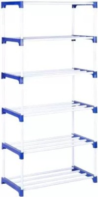 Shree Enterprises 6 Shelf Shoe Rack(Blue & White)Sturdy, Foldable, Multipurpose,Book, Shoe Storage Plastic, Metal Shoe Rack(Blue, 6 Shelves, DIY(Do-It-Yourself))
