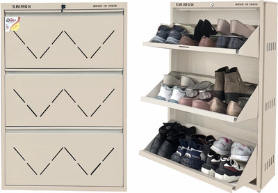 Sairox SAIROX Double shelves Three Door Wall mounted 16-18 Pair, (29*8.5*43)Inches Metal Shoe Rack(Beige, 3 Shelves, DIY(Do-It-Yourself))