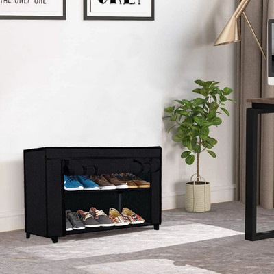 URBAN CHOICE Metal Collapsible Shoe Stand(BLACK, 2 Shelves, DIY(Do-It-Yourself))