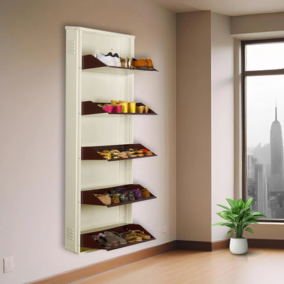 Delite Kom 24 Inch Wide, 5 Shelf | Store 15 Shoe/25 Slipper | Lockable, Wall Mount Metal Shoe Rack(Ivory_Coffee, 5 Shelves, DIY(Do-It-Yourself))