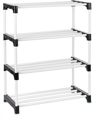 KalashTraders Plastic Collapsible Shoe Stand(SOLID BLACK, 4 Shelves, DIY(Do-It-Yourself))