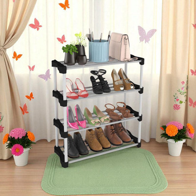 hph craftt Freestanding Plastic Shoe Rack - 4-Tier Shoe Stand with Side Pockets Plastic Shoe Rack(White, 4 Shelves, DIY(Do-It-Yourself))