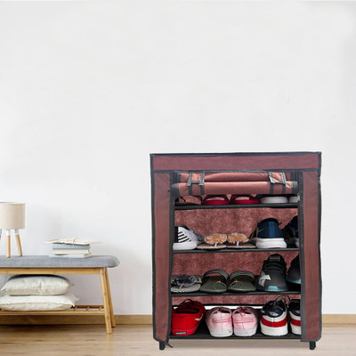 URBAN CHOICE Plastic Collapsible Shoe Stand(Brown, 4 Shelves, DIY(Do-It-Yourself))