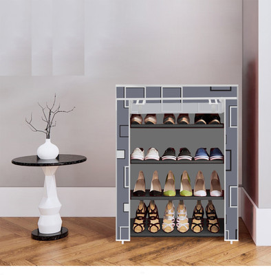 Shaym ji 4 Shelf Foldable Collapsible ShoeRack Plastic Shoe Stand(24-Grey Awesome Box, 4 Shelves, DIY(Do-It-Yourself))