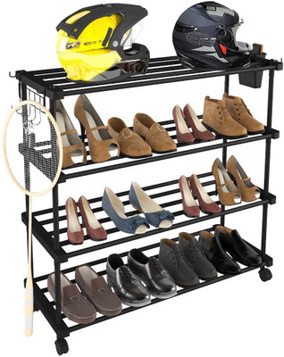 FurniGully Sturdy Premium Multipurpose Steel Shoe/Chappal/Book/Clothes Rack 4 Shelves) Plastic, Metal Collapsible Shoe Stand(Black, 4 Shelves, DIY(Do-It-Yourself))